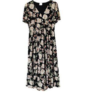 Sirenlily Midi Dress Womens Large Floral Boho Beach Party Cottage Garden Flowy
